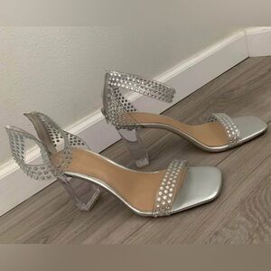 INC International Concepts Silver Heels with Rhinestone Embellishments